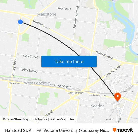Halstead St/Ashley St to Victoria University (Footscray Nicholson Campus) map