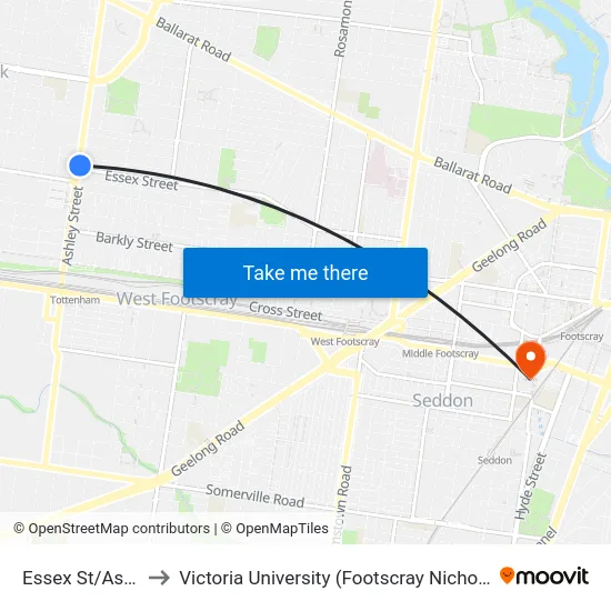 Essex St/Ashley St to Victoria University (Footscray Nicholson Campus) map