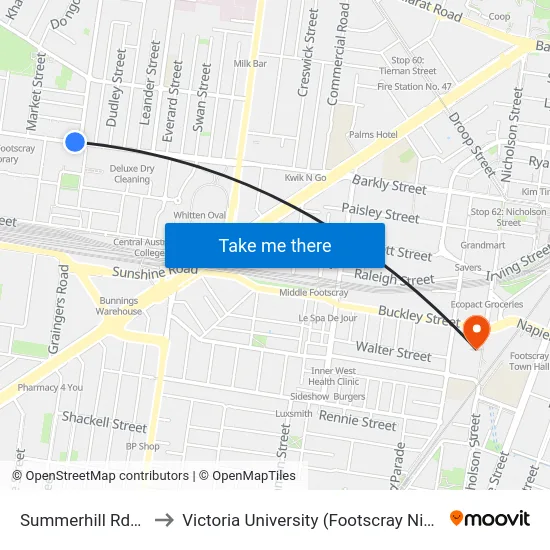 Summerhill Rd/Barkly St to Victoria University (Footscray Nicholson Campus) map