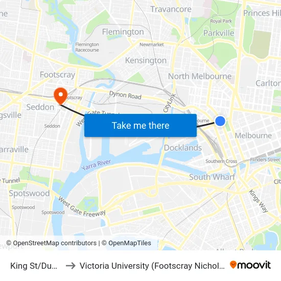 King St/Dudley St to Victoria University (Footscray Nicholson Campus) map