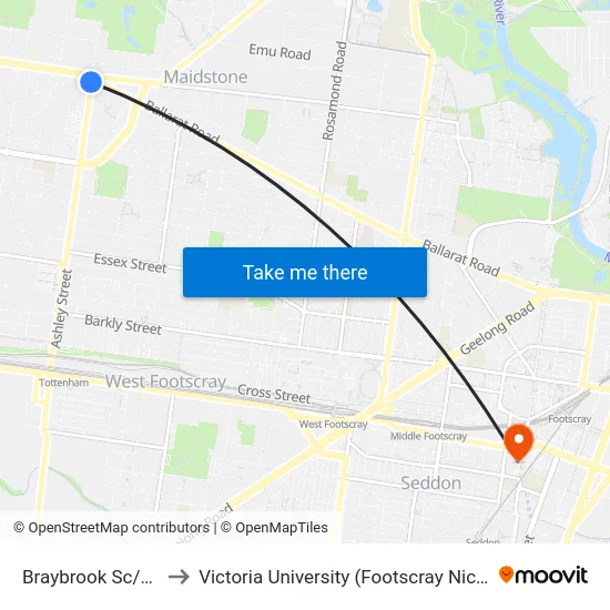 Braybrook Sc/Ashley St to Victoria University (Footscray Nicholson Campus) map