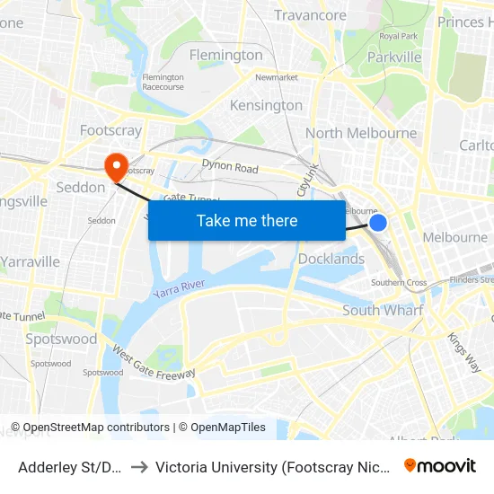 Adderley St/Dudley St to Victoria University (Footscray Nicholson Campus) map