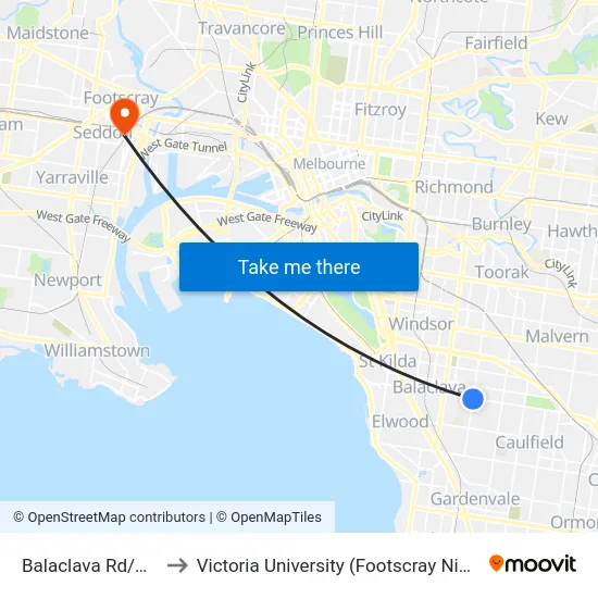 Balaclava Rd/Orrong Rd to Victoria University (Footscray Nicholson Campus) map