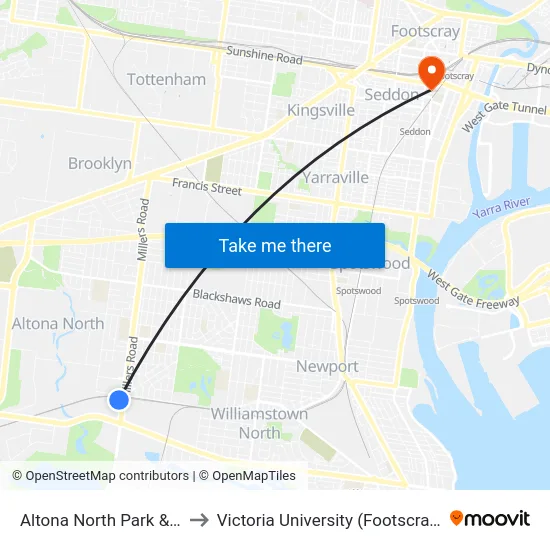 Altona North Park & Ride/Millers Rd to Victoria University (Footscray Nicholson Campus) map