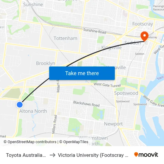 Toyota Australia/Grieve Pde to Victoria University (Footscray Nicholson Campus) map