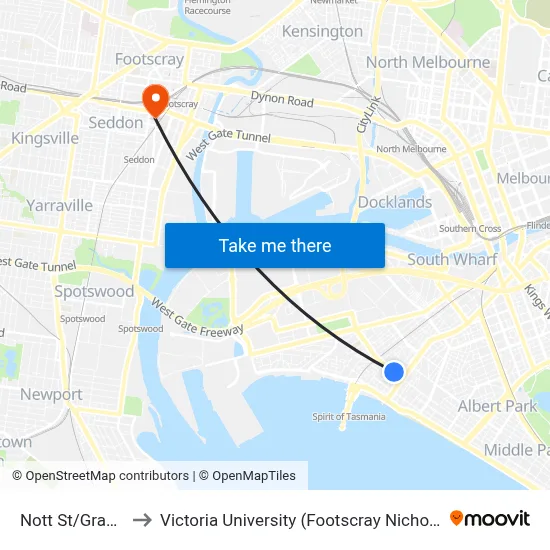 Nott St/Graham St to Victoria University (Footscray Nicholson Campus) map