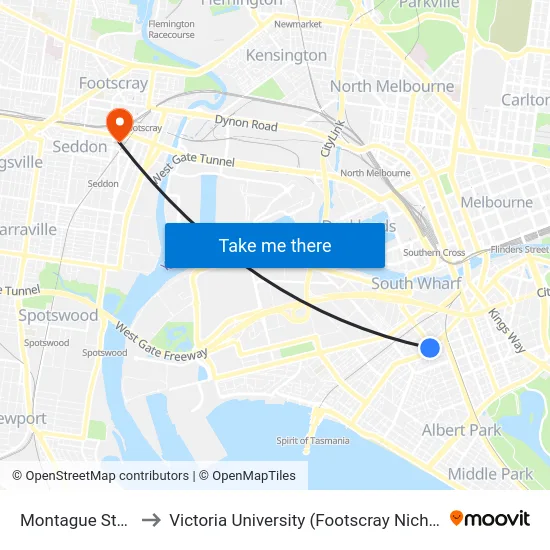 Montague St/City Rd to Victoria University (Footscray Nicholson Campus) map