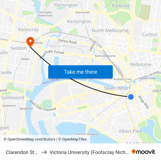 Clarendon St/City Rd to Victoria University (Footscray Nicholson Campus) map