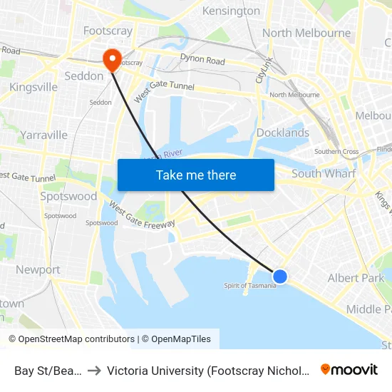 Bay St/Beach St to Victoria University (Footscray Nicholson Campus) map