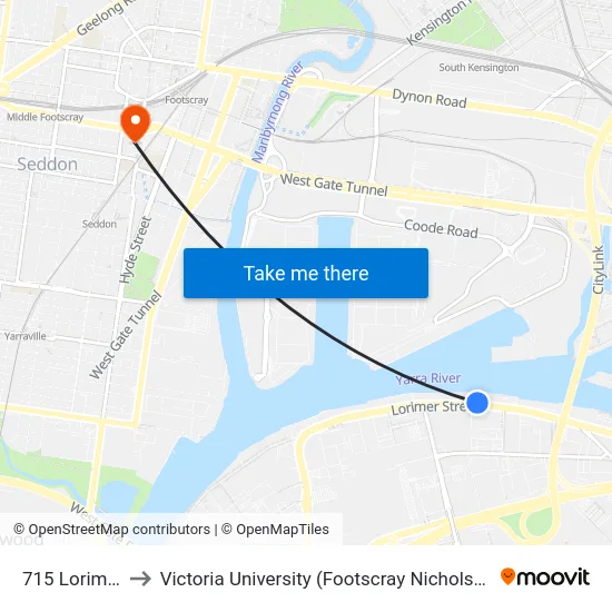715 Lorimer St to Victoria University (Footscray Nicholson Campus) map