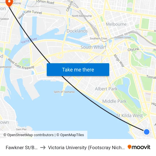 Fawkner St/Barkly St to Victoria University (Footscray Nicholson Campus) map