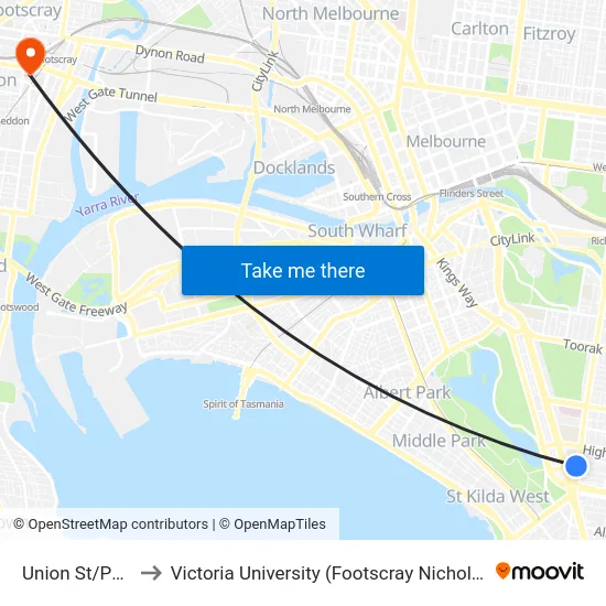Union St/Punt Rd to Victoria University (Footscray Nicholson Campus) map