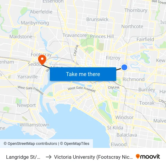 Langridge St/Hoddle St to Victoria University (Footscray Nicholson Campus) map