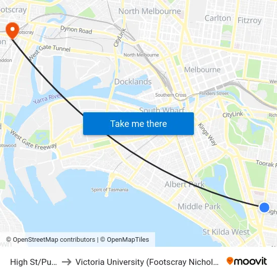High St/Punt Rd to Victoria University (Footscray Nicholson Campus) map
