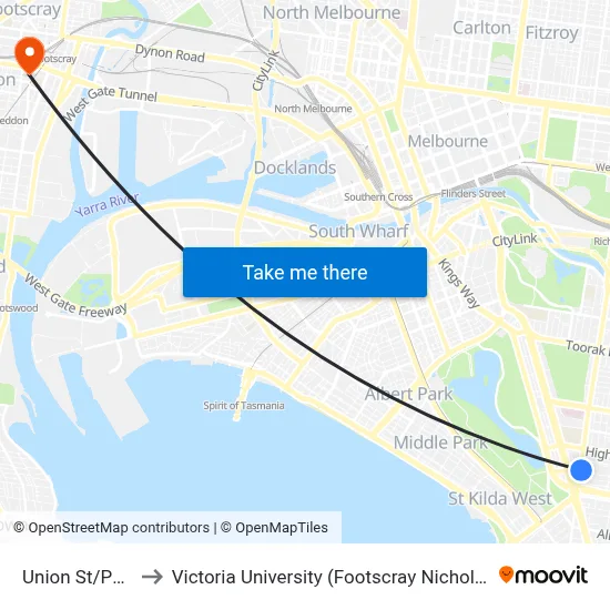 Union St/Punt Rd to Victoria University (Footscray Nicholson Campus) map