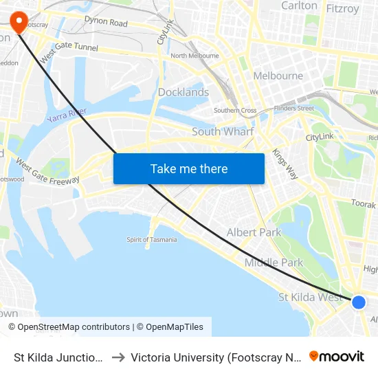 St Kilda Junction/Barkly St to Victoria University (Footscray Nicholson Campus) map