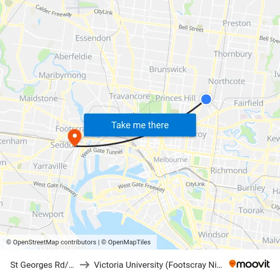 St Georges Rd/Holden St to Victoria University (Footscray Nicholson Campus) map
