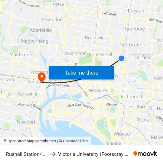 Rushall Station/Rushall Cres to Victoria University (Footscray Nicholson Campus) map