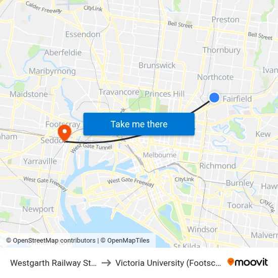 Westgarth Railway Station/Westgarth St to Victoria University (Footscray Nicholson Campus) map