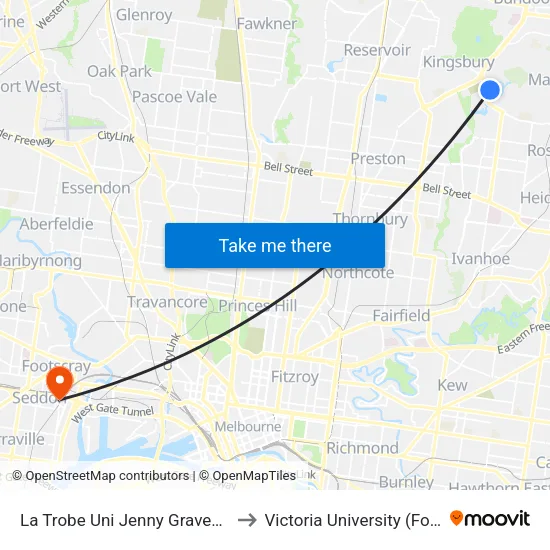 La Trobe Uni Jenny Graves Building/Science Dr to Victoria University (Footscray Nicholson Campus) map