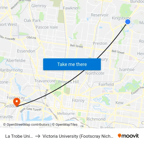 La Trobe University to Victoria University (Footscray Nicholson Campus) map