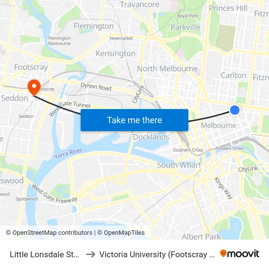 Little Lonsdale St/Exhibition St to Victoria University (Footscray Nicholson Campus) map