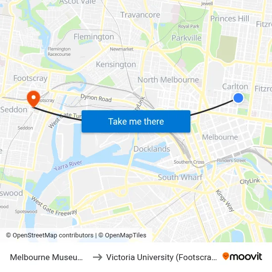 Melbourne Museum/Rathdowne St to Victoria University (Footscray Nicholson Campus) map