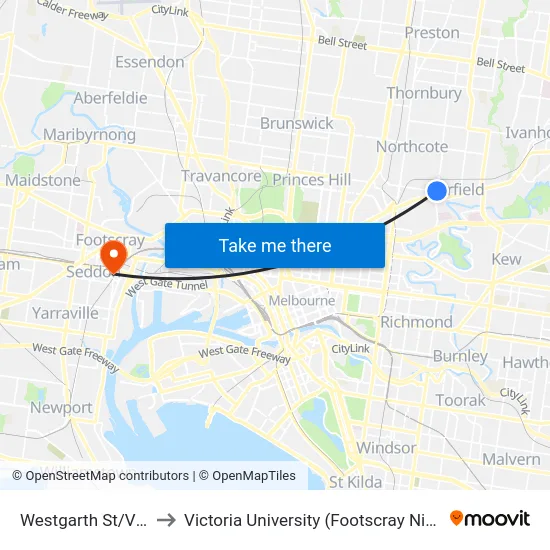 Westgarth St/Victoria Rd to Victoria University (Footscray Nicholson Campus) map