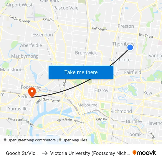Gooch St/Victoria Rd to Victoria University (Footscray Nicholson Campus) map
