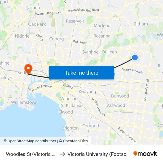 Woodlea St/Victoria St to Victoria University (Footscray Nicholson Campus) map