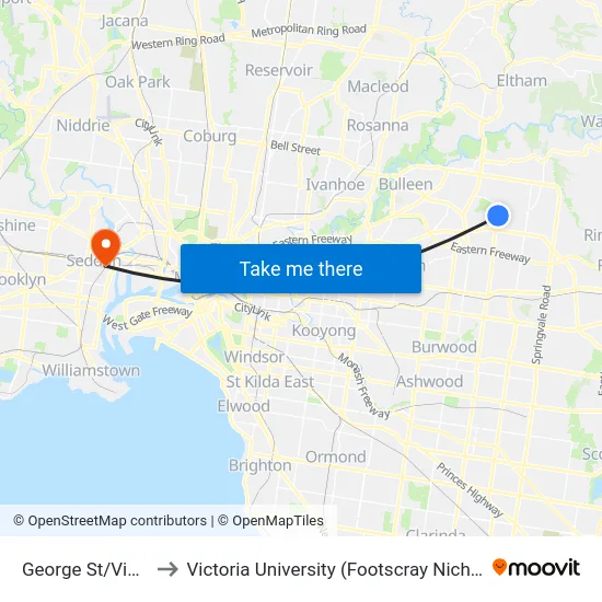 George St/Victoria St to Victoria University (Footscray Nicholson Campus) map