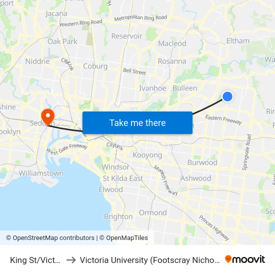 King St/Victoria St to Victoria University (Footscray Nicholson Campus) map