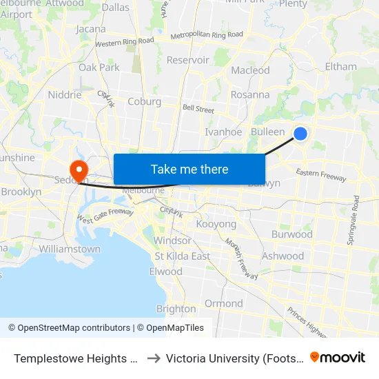Templestowe Heights Primary School/High St to Victoria University (Footscray Nicholson Campus) map
