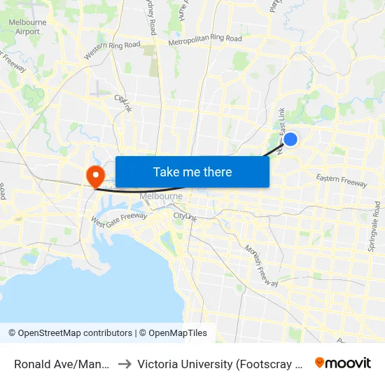 Ronald Ave/Manningham Rd to Victoria University (Footscray Nicholson Campus) map
