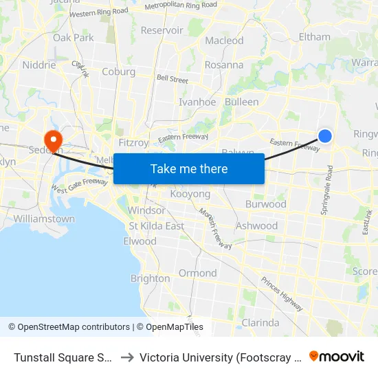 Tunstall Square Sc/Tunstall Rd to Victoria University (Footscray Nicholson Campus) map