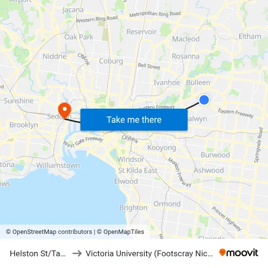 Helston St/Tannock St to Victoria University (Footscray Nicholson Campus) map