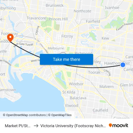 Market Pl/Station St to Victoria University (Footscray Nicholson Campus) map
