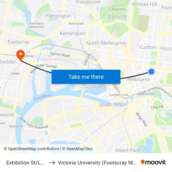 Exhibition St/Lonsdale St to Victoria University (Footscray Nicholson Campus) map