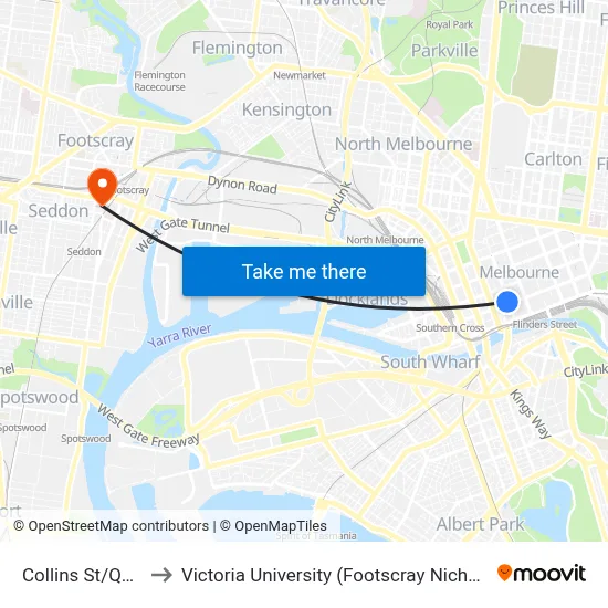 Collins St/Queen St to Victoria University (Footscray Nicholson Campus) map