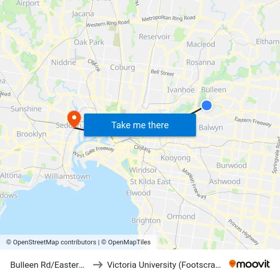 Bulleen Rd/Eastern Fwy on Ramp to Victoria University (Footscray Nicholson Campus) map