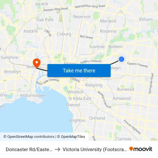 Doncaster Rd/Eastern Fwy on Ramp to Victoria University (Footscray Nicholson Campus) map