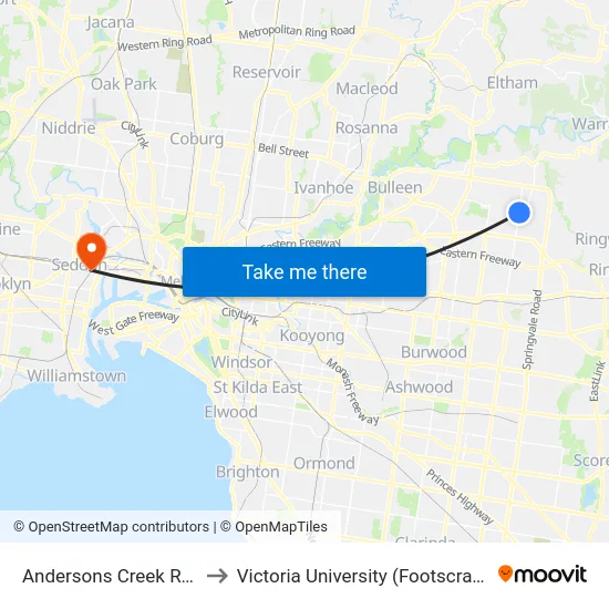Andersons Creek Rd/Blackburn Rd to Victoria University (Footscray Nicholson Campus) map