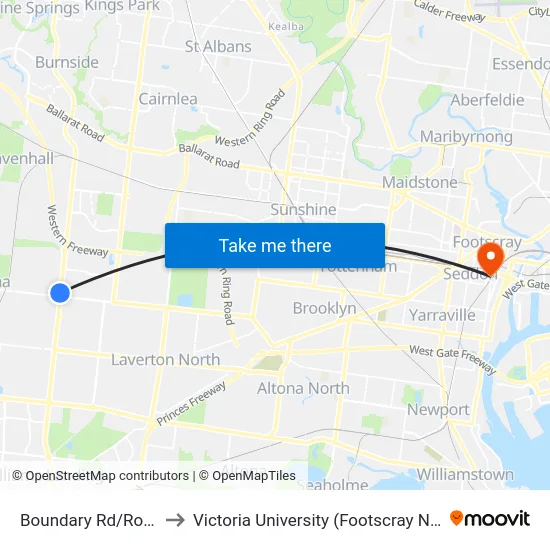 Boundary Rd/Robinsons Rd to Victoria University (Footscray Nicholson Campus) map