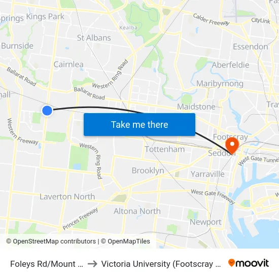 Foleys Rd/Mount Derrimut Rd to Victoria University (Footscray Nicholson Campus) map