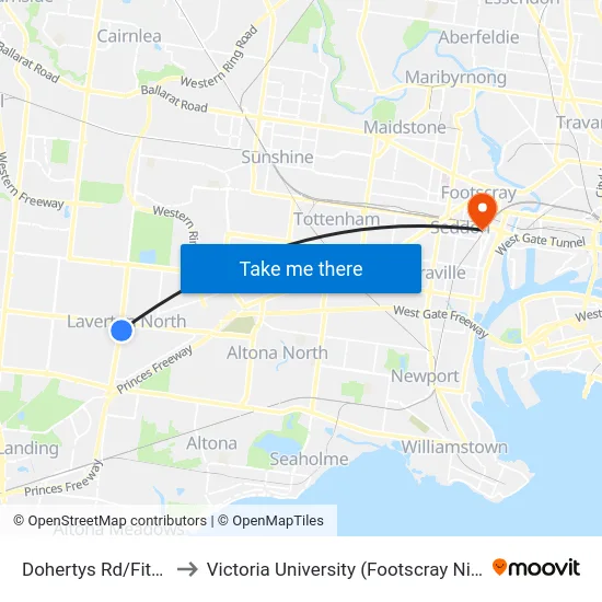 Dohertys Rd/Fitzgerald Rd to Victoria University (Footscray Nicholson Campus) map