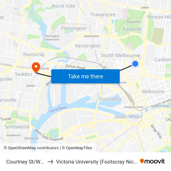 Courtney St/Wreckyn St to Victoria University (Footscray Nicholson Campus) map