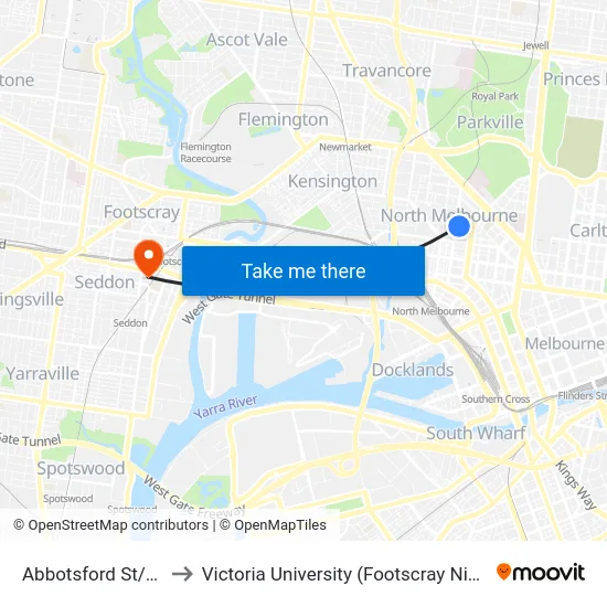 Abbotsford St/Haines St to Victoria University (Footscray Nicholson Campus) map