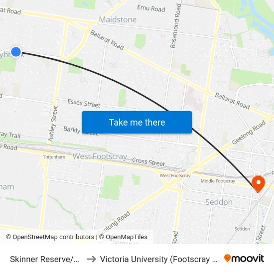 Skinner Reserve/Churchill Ave to Victoria University (Footscray Nicholson Campus) map