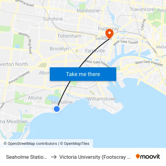 Seaholme Station/Millers Rd to Victoria University (Footscray Nicholson Campus) map