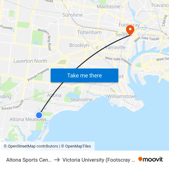 Altona Sports Centre/Queen St to Victoria University (Footscray Nicholson Campus) map